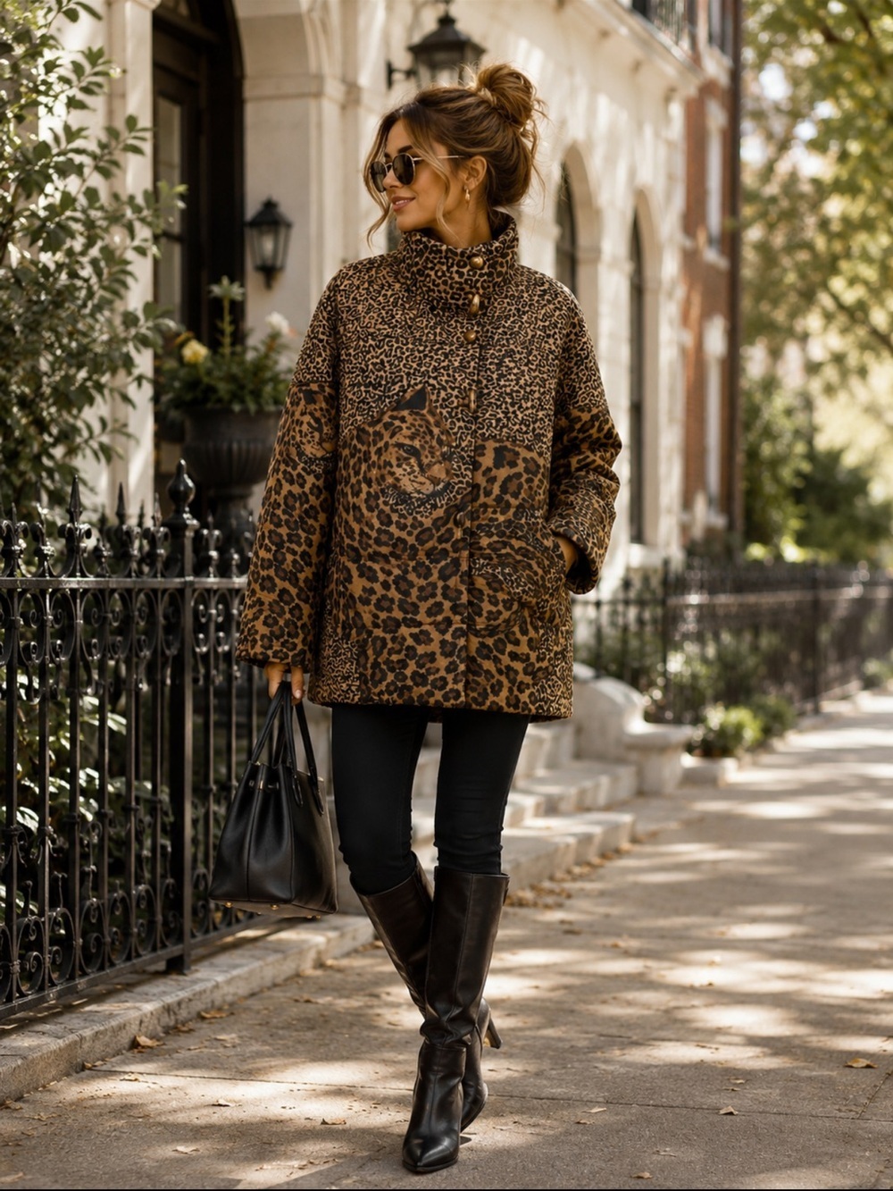 Fuda International Leopard Cat Print Silk Puffer Coat Jacket M Lightweight